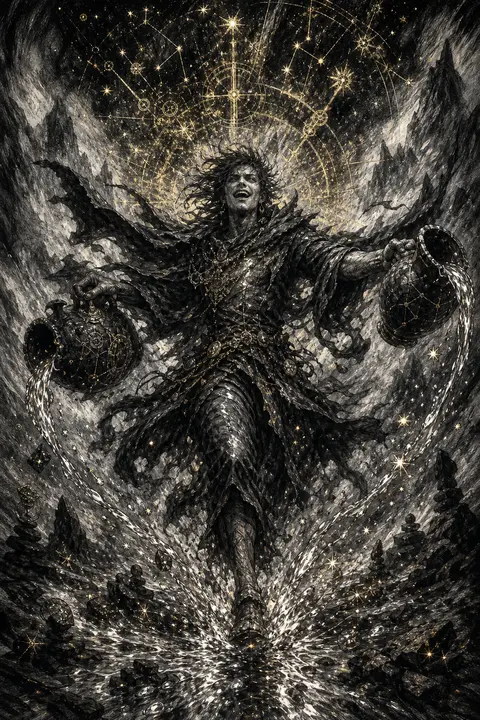 A wild charcoal-sketch spectacle of an androgynous celestial horticulturist char - AI生成图片 3