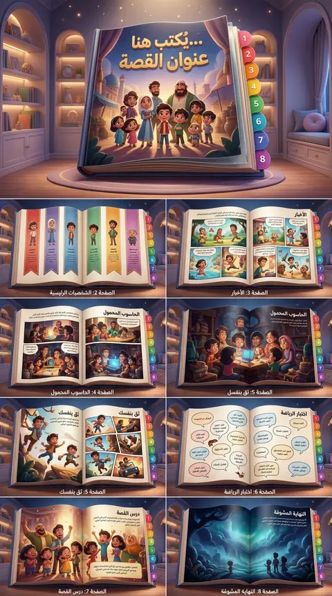 أنشئ إنفوجرافيك عربي ضخم على هيئة كتاب قصص أطفال صغير ثلاثي الأبعاد، بروح سينمائ - AI生成图片 4