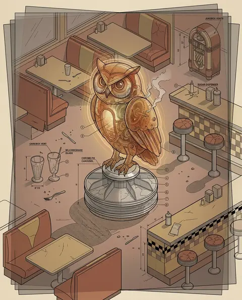 A secretive clockwork owl assembled from translucent resin gears and amber-tinte - AI生成图片 4