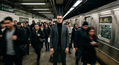 Cinematic portrait of Adrian Vale, a sharply dressed urban strategist, standing - AI生成图片 3