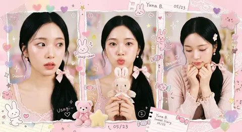 A dreamy multi-frame pastel pink collage featuring Yuna Bellrose, a cherubic ing - AI生成图片 2