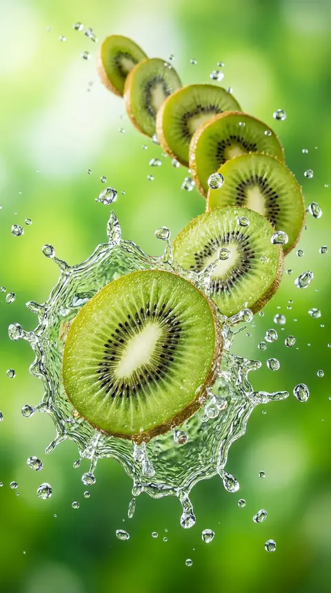 An ultra-detailed macro still life of vibrant kiwi slices exploding through a cr - AI生成图片 1