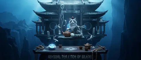 竖版 2:3，定格动画黏土质感的史诗级深海奇观：漆黑无光的海沟中央矗立一座巨型漆木茶屋，建筑像沉入海底的古代王座，层层飞檐、厚重梁柱与圆形观景窗覆盖银色贝壳纹理 - AI生成图片 1