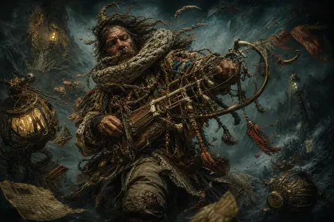 baroque oil painting of a wandering street musician storming through a fog-shrou - AI生成图片 2