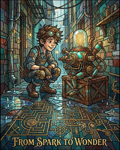 A vertical 9:16 campaign artwork in stained-glass mosaic style featuring a young - AI生成图片 1