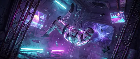 Masked carnival acrobat suspended inside a derelict orbital space station, crack - AI生成图片 4