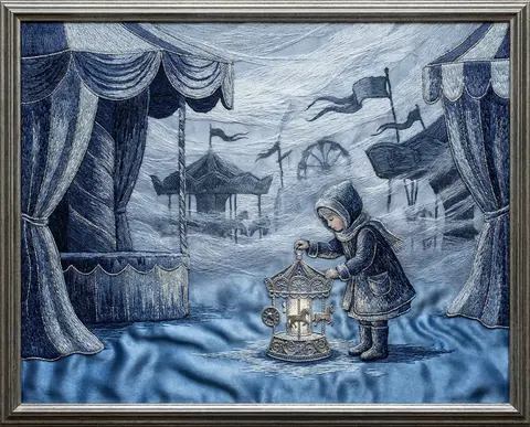 At midnight in a frostbitten carnival, a young tinkering inventor stands beneath - AI生成图片 3