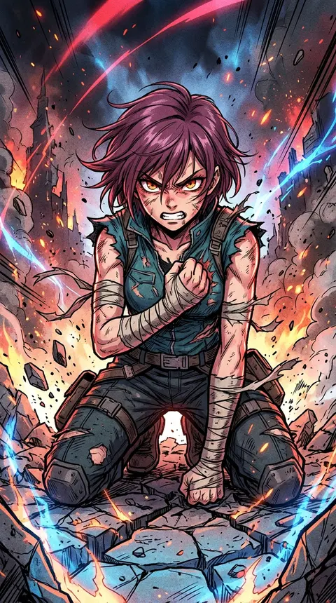 Una ilustración vertical 9:16 de anime shonen contemporáneo que muestra a una jo - AI生成图片 1