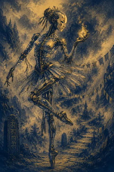 playful whimsical portrait of a robotic ballet dancer poised in a fog-drenched m - AI生成图片 1