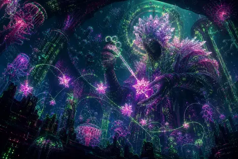 a celestial gardener tending stars, suspended in an underwater abyss, cyberpunk - AI生成图片 2