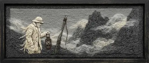 A melancholic textile tableau of a lighthouse keeper in a fog-choked mountain pa - AI生成图片 3