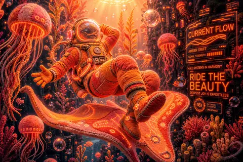 A jubilant deep-sea diver drifts through a vast ocean trench like a parade grand - AI生成图片 1