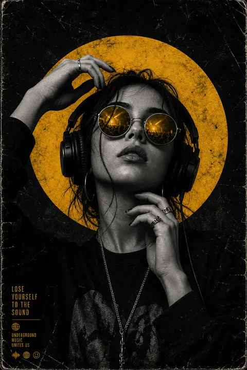 Create a dark, high‑contrast poster with a moody, underground club aesthetic. Th - AI生成图片 2