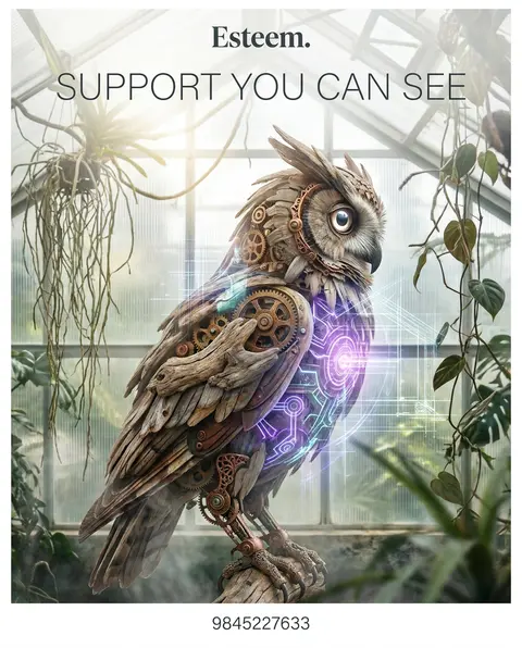 A side-profile, double-exposure fine art poster of a clockwork owl perched insid - AI生成图片 3
