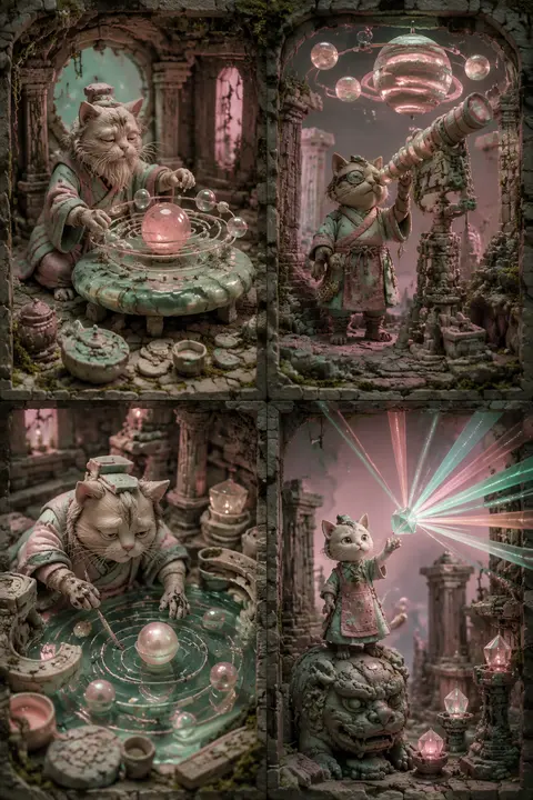 16:9 widescreen, a 2x2 grid of four radically distinct portrait-panels inside an - AI生成图片 1