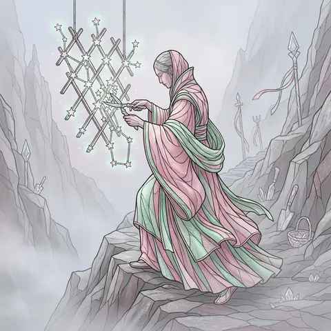 A celestial horticulturist in layered woven-silk robes ascends a fog-drenched mo - AI生成图片 3