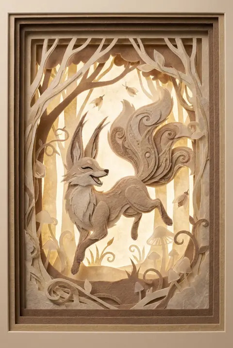 A jubilant nine-tailed fox spirit with sweeping, layered tails leaps through a g - AI生成图片 3