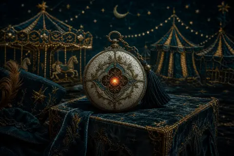 An intimate midnight carnival tableau rendered as embroidered textile art, cente - AI生成图片 1