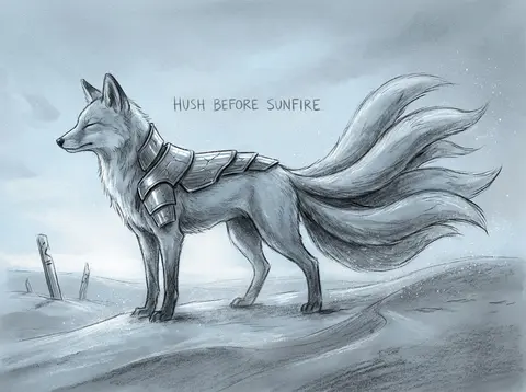 a mythical nine-tailed fox spirit standing in a wind-carved desert at dawn, side - AI生成图片 1