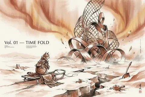 Create a high-fashion conceptual poster titled “Vol. 01 — TIME FOLD” as a tense - AI生成图片 1