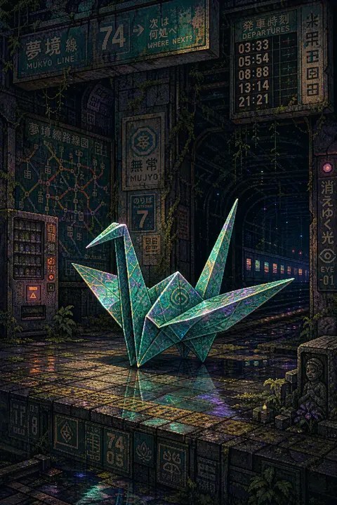 A tranquil 16-bit pixel art poster scene set on a derelict subway platform flood - AI生成图片 2