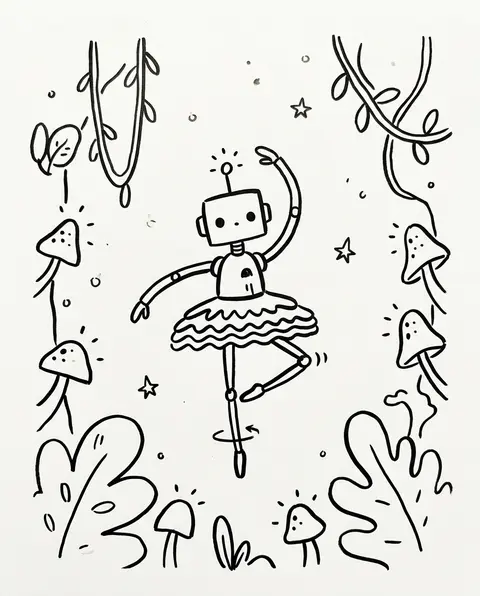 Minimalist hand-drawn doodle illustration of a robotic ballet dancer twirling in - AI生成图片 1