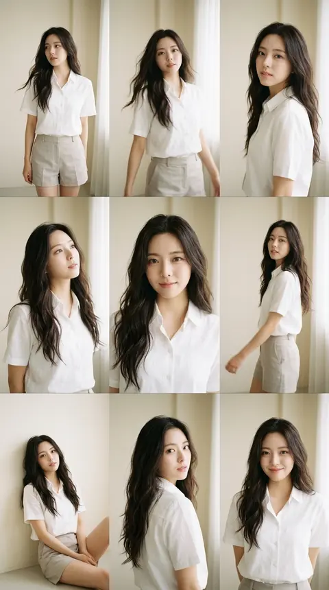 9:16 vertical — a 3x3 grid collage of nine frames forming a polished East Asian - AI生成图片 1