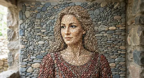 A masterfully handcrafted pebble mosaic portrait of Seraphine Vale, an elegant w - AI生成图片 2