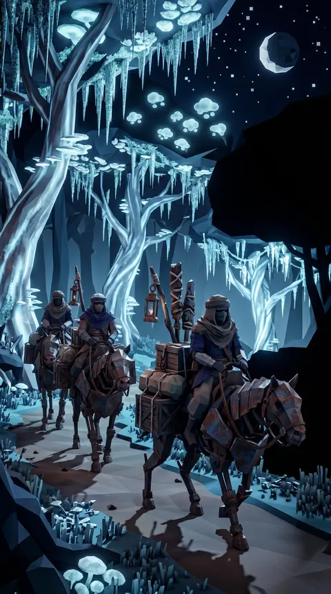 A silent desert nomad caravan threading through a bioluminescent midnight forest - AI生成图片 2