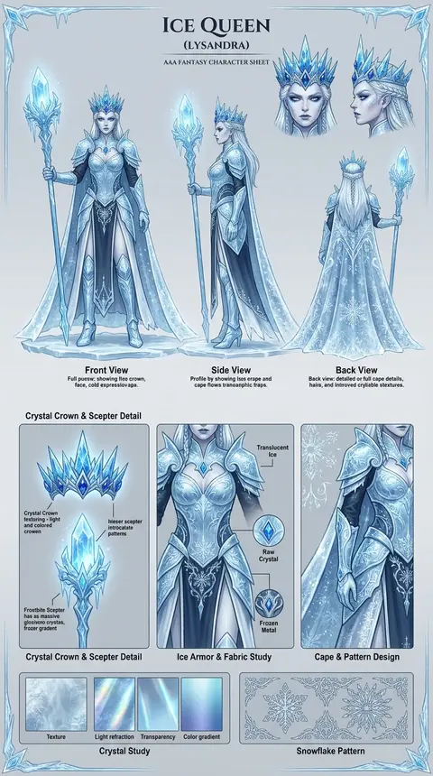 Ice QueenCreate a detailed character sheet of an Ice Queen for a fantasy MOBA. F - AI生成图片 2