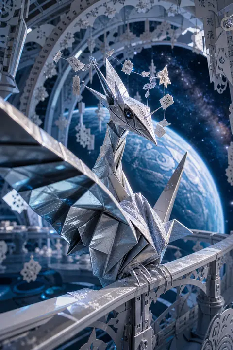 cinematic medium close-up of a mischievous origami paper crane brought to life, - AI生成图片 2