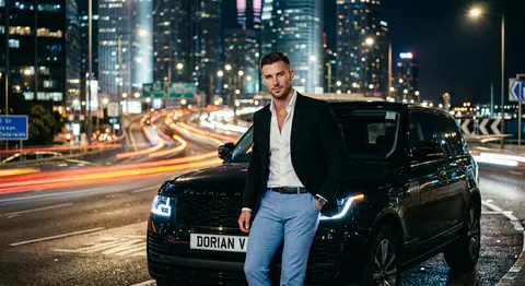A cinematic night-time urban portrait of Dorian Vale, a confident and strikingly - AI生成图片 2