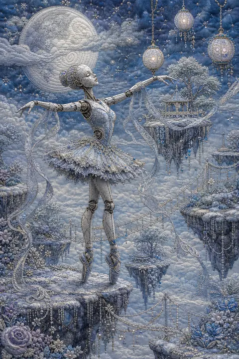 A lithe robotic ballet dancer with articulated limbs and a cracked porcelain fac - AI生成图片 1