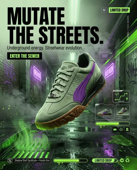 4:5 vertical premium sneaker SMM campaign, hyper-realistic streetwear advertisin - AI生成图片 1