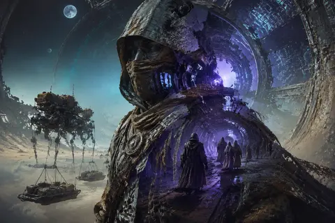 Vertical half-body double-exposure portrait of a desert nomad caravan fused with - AI生成图片 1