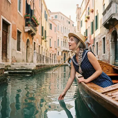 A super cute image based on the attached photo in Venice, Italy.Location: On a g - AI生成图片 4