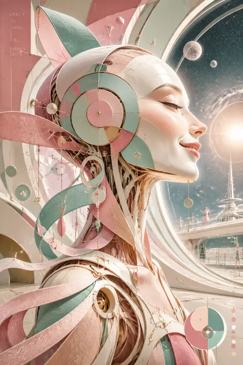 vertical profile close-up of a robotic ballet dancer, face constructed from eleg - AI生成图片 2