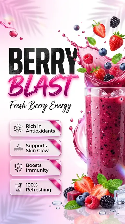 Ultra-realistic premium mixed berry beverage advertisement poster, luxury summer - AI生成图片 2