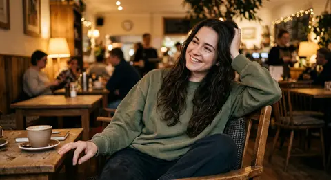 Cinematic photorealistic portrait of a young woman in a contemporary café, captu - AI生成图片 3