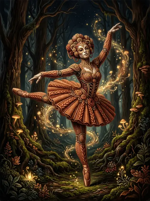 A robotic ballet dancer rises like a conquering titan in a bioluminescent night - AI生成图片 2