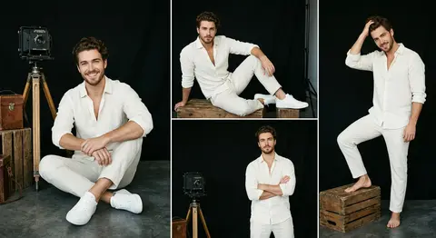A professional studio portrait collection featuring Adrian Vale, a striking youn - AI生成图片 1