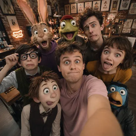 Ultra-realistic 4:5 vertical, ultra-wide 13mm selfie in a creative studio, featu - AI生成图片 3