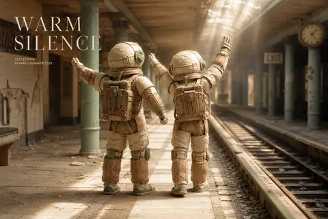 High-fashion editorial scene featuring twin astronaut explorers on a long-forgot - AI生成图片 1