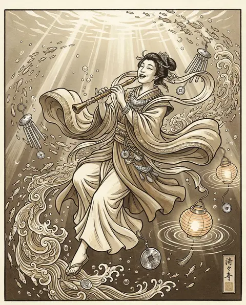 Heroic splash composition of a jubilant wandering street musician gliding throug - AI生成图片 1