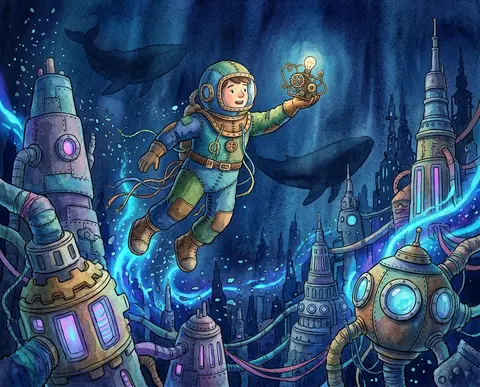 /imagine prompt: A prodigy workshop-dreamer in a stitched felt diving coat hover - AI生成图片 1