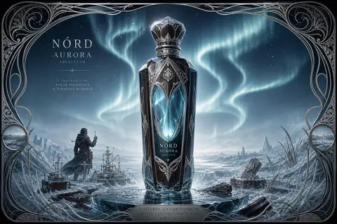 An art nouveau fragrance poster set on a frozen tundra beneath rippling aurora, - AI生成图片 1
