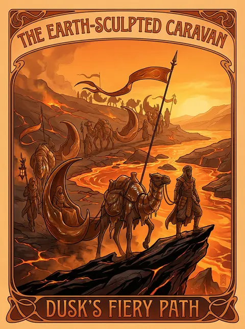 A serpentine procession of desert nomads crosses a volcanic wasteland at dusk, r - AI生成图片 2