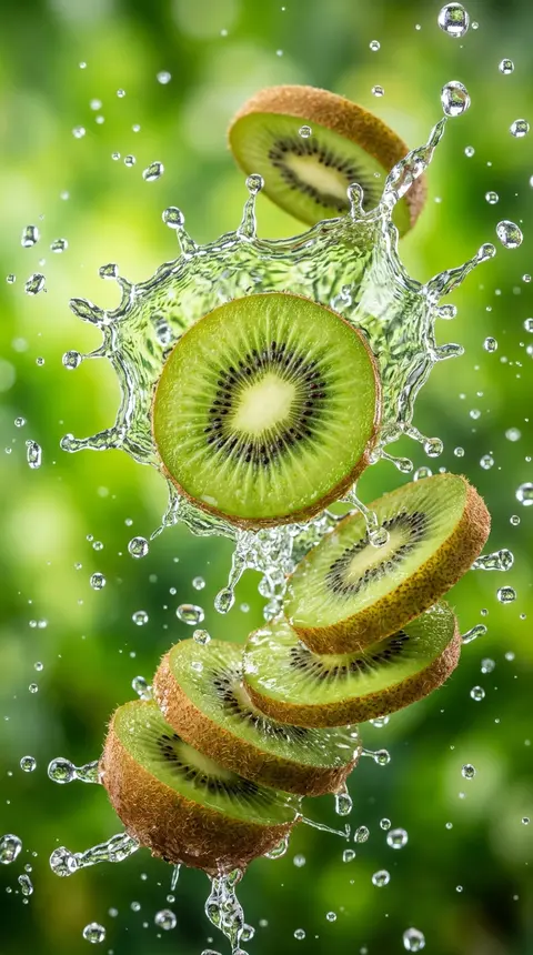 An ultra-detailed macro still life of vibrant kiwi slices exploding through a cr - AI生成图片 2