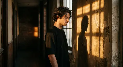 Ultra-realistic cinematic portrait of Elias Varen standing beside a textured wal - AI生成图片 2