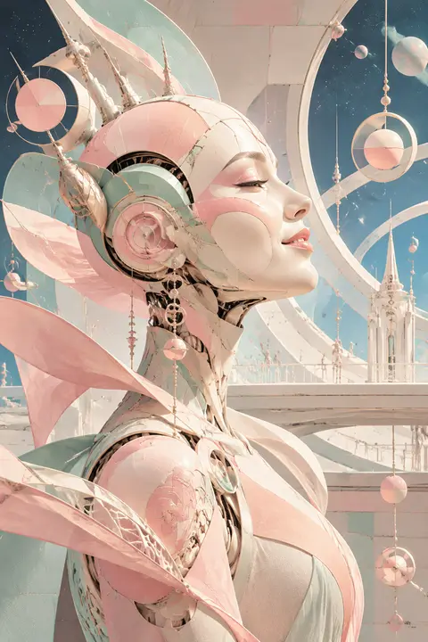 vertical profile close-up of a robotic ballet dancer, face constructed from eleg - AI生成图片 1